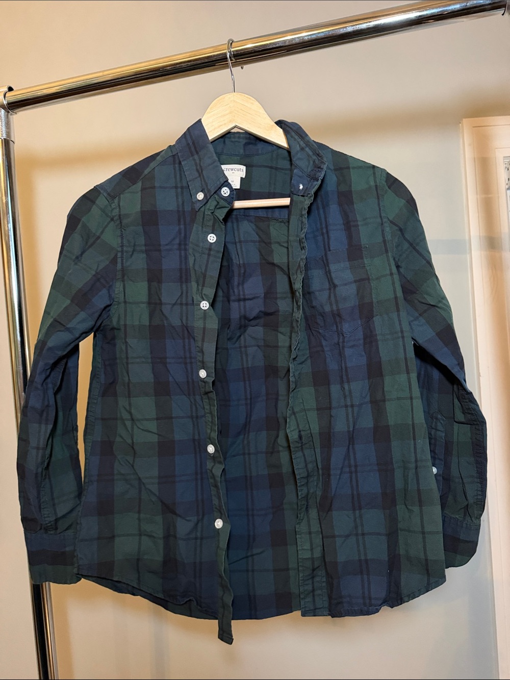 Crewcuts Green and Navy Plaid Button-Down Shirt Kids size 10